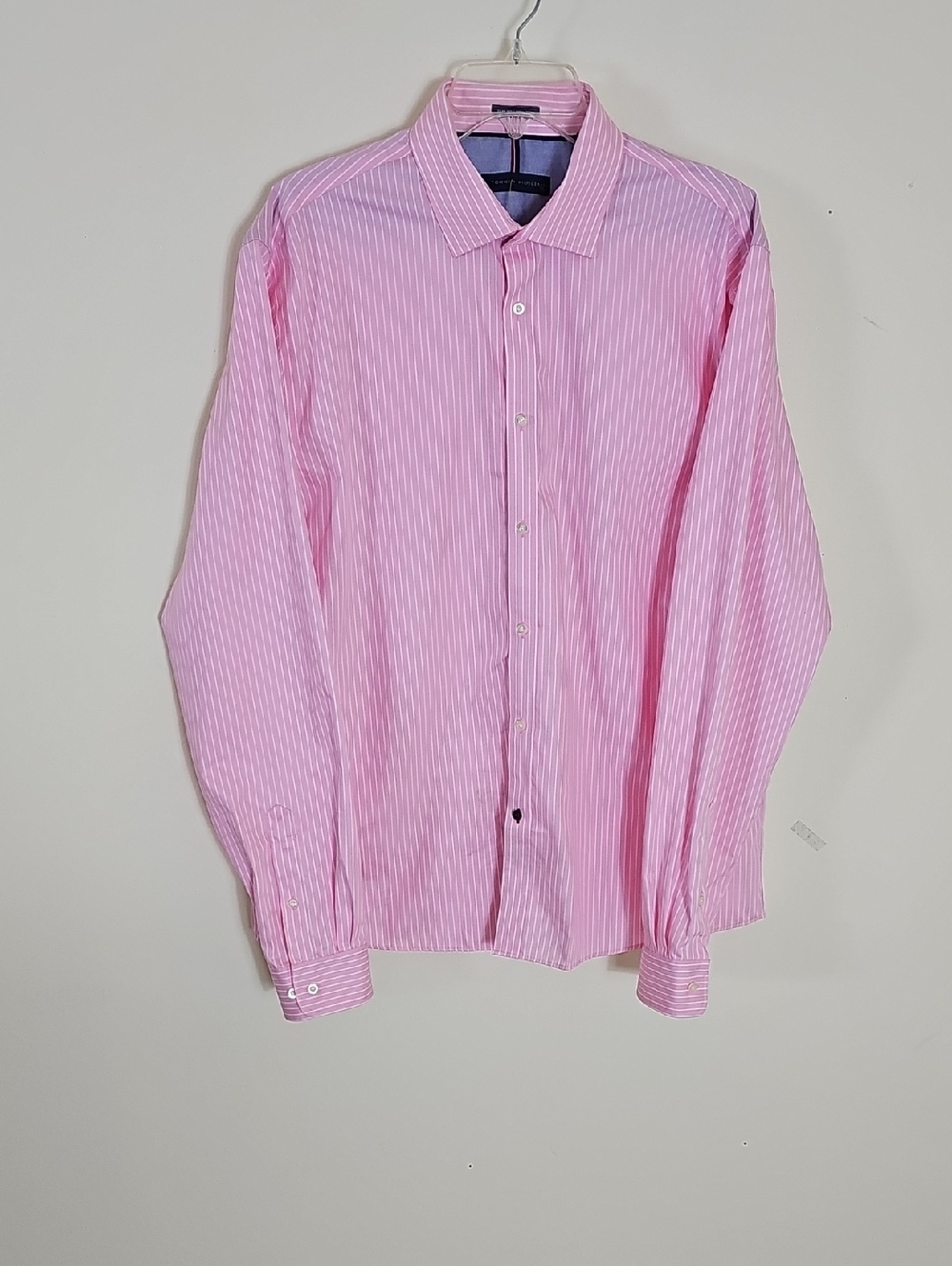 Tommy Hilfiger Men's Pink Striped Dress Shirt - Classic Button-Up Size 17